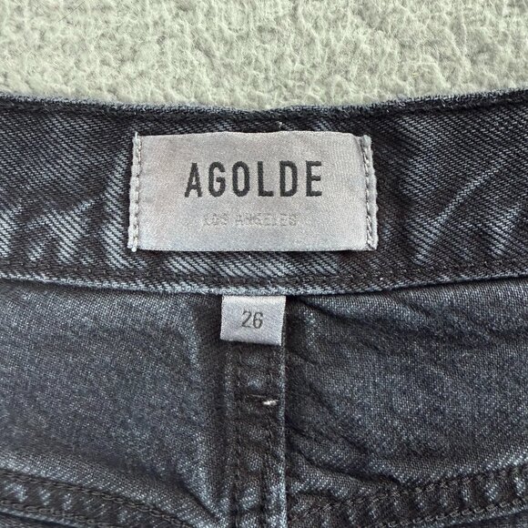 AGOLDE Jeans Womens 26 Pants Black Jamie Distressed Frayed Hem High Rise Denim 1 - Picture 4 of 12